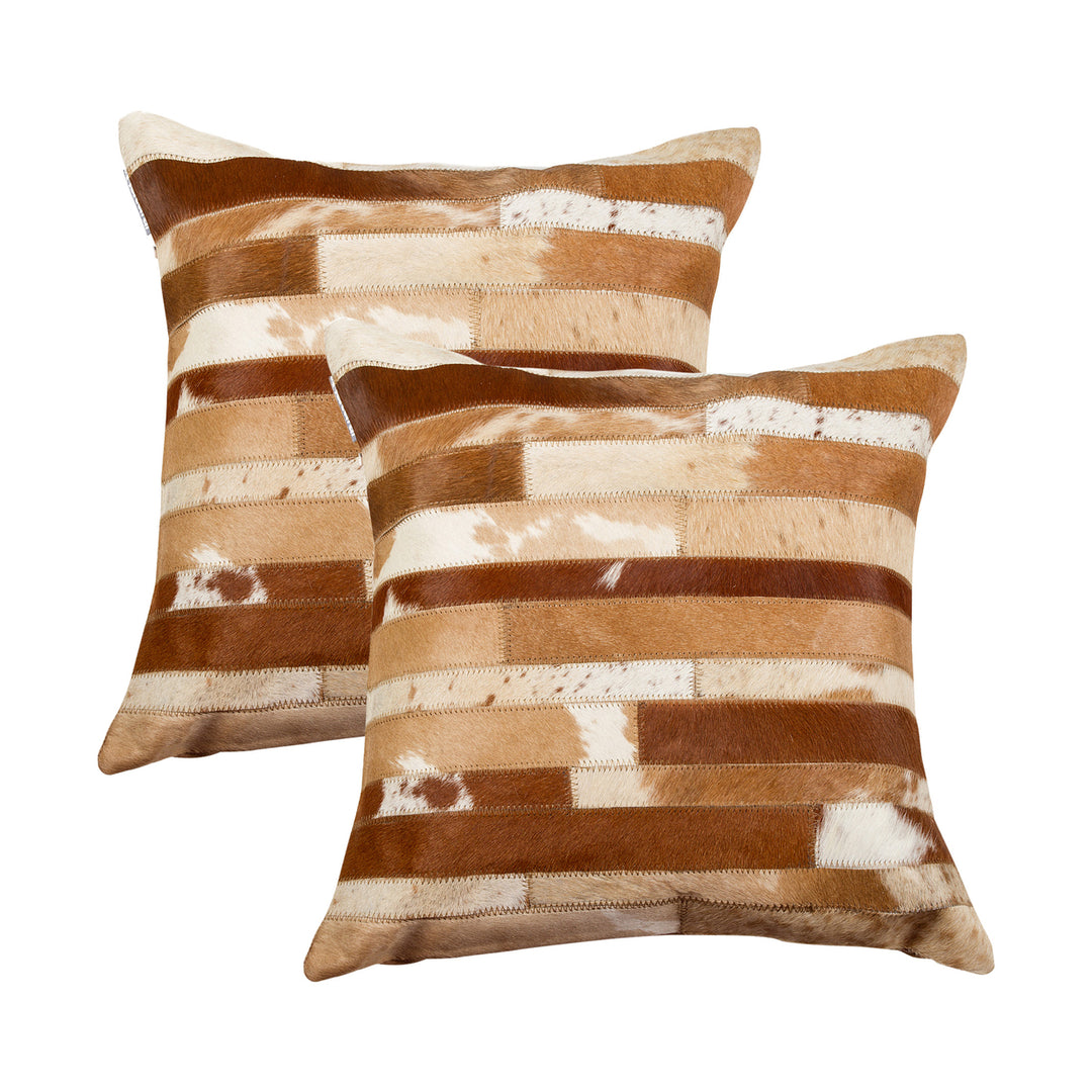 Torino Cowhide Pillow 2-Piece Set Brown White 100% Indian Leather Image 3