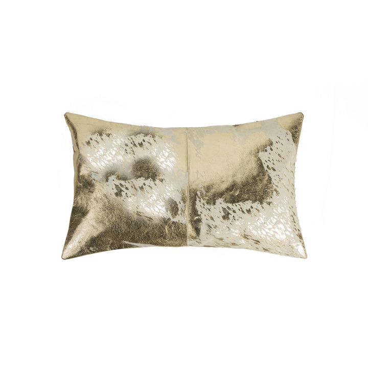 Natural Torino Cowhide Pillow 100% Indian Leather Gold Accent 1-Piece Image 1