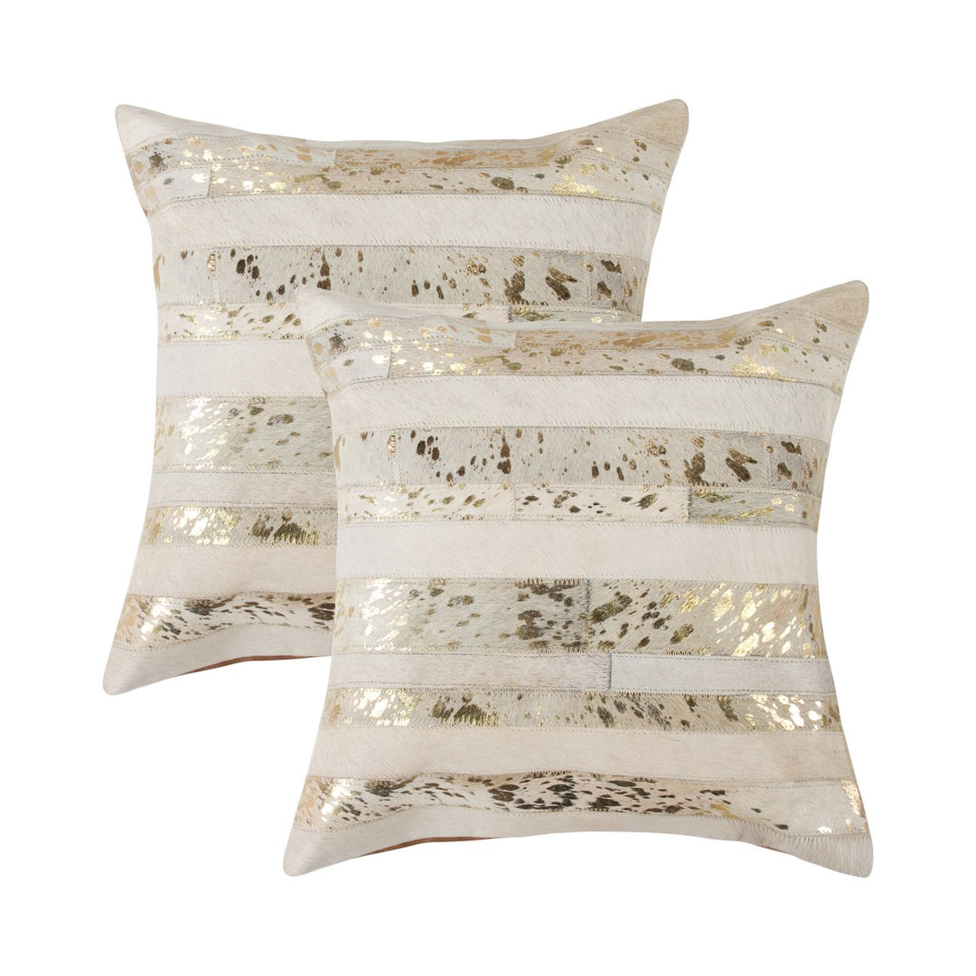 Torino Madrid Cowhide Pillow 2-Piece Set Natural Gold 100% Indian Leather Decor Image 1