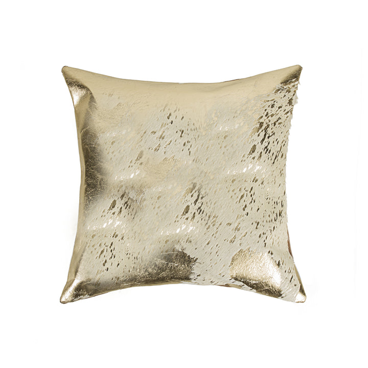 Natural Torino Cowhide Pillow 100% Indian Leather Gold Accent 1-Piece Image 3