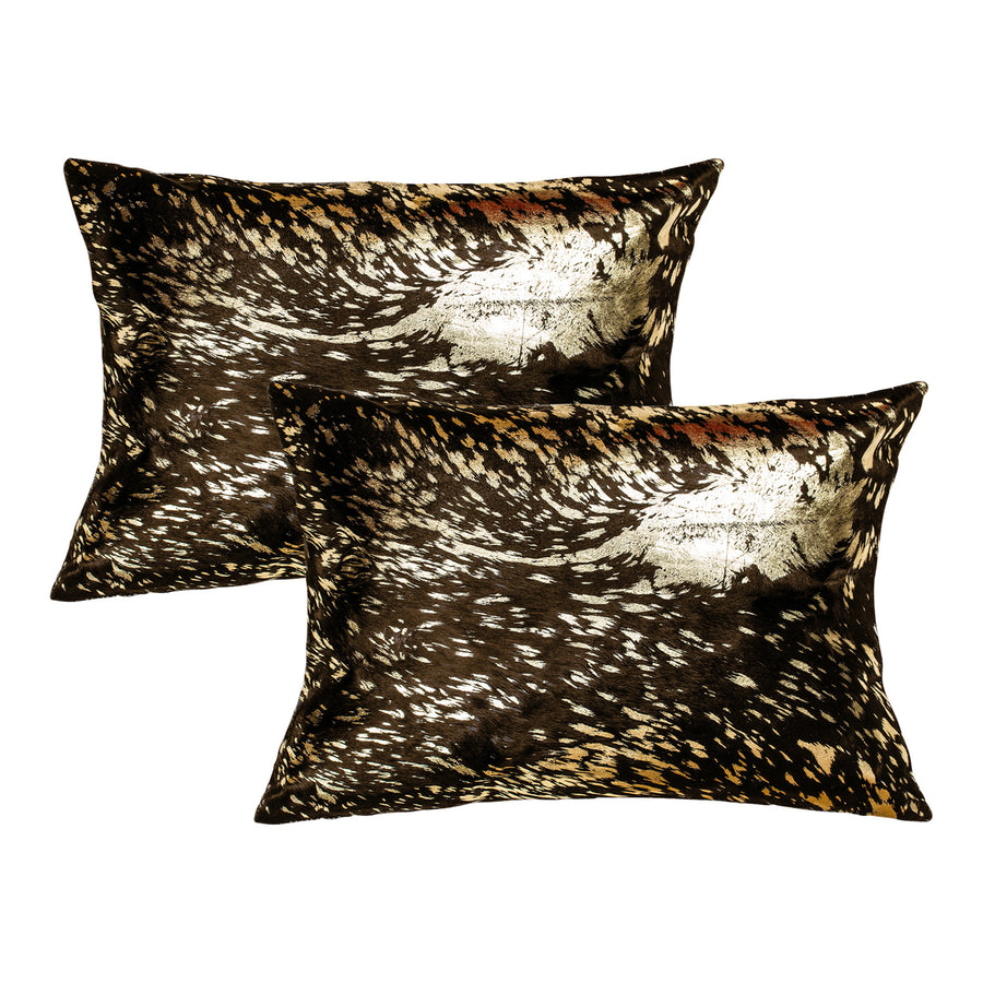 Torino Cowhide Pillow 2-Piece Chocolate Gold 100% Indian Leather Image 1