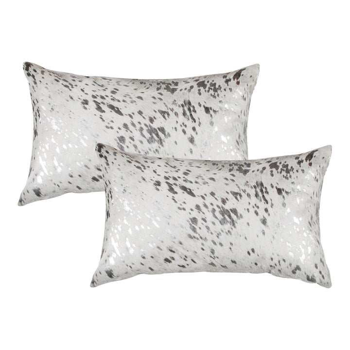 Torino Cowhide Pillow 2-Piece Set Grey Silver 100% Indian Leather Image 1