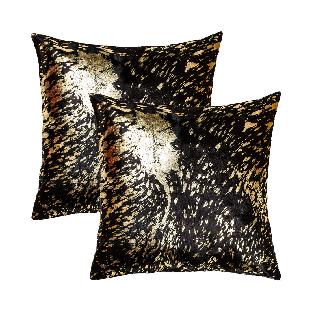 Torino Cowhide Pillow 2-Piece Chocolate Gold 100% Indian Leather Image 3