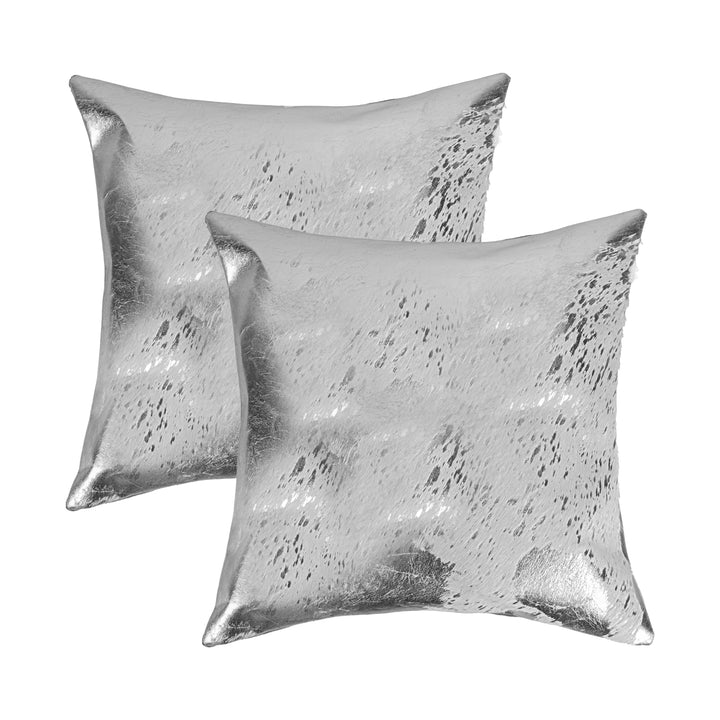 Torino Cowhide Pillow 2-Piece Set Grey Silver 100% Indian Leather Image 3