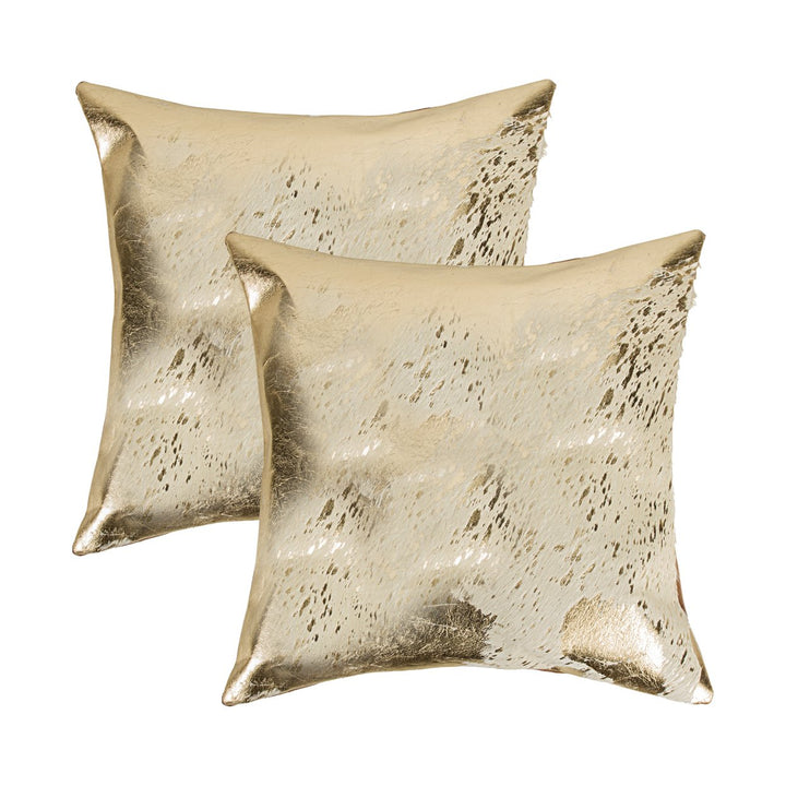 Torino Cowhide Pillow Set 2-Piece Natural Gold 100% Indian Leather Decor Image 1