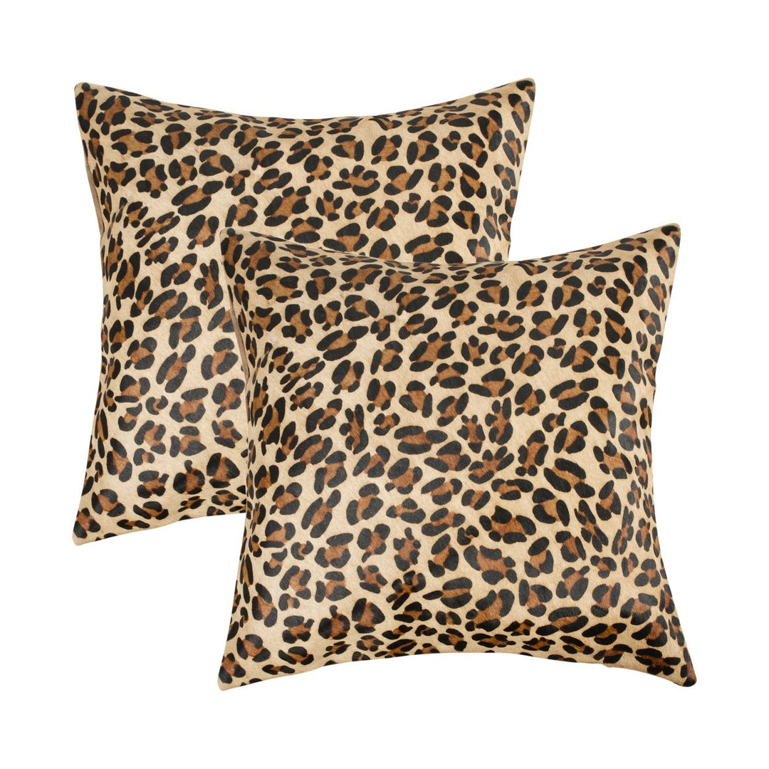 Natural Torino Togo Cowhide Pillow 2-Piece Leopard Design Image 1