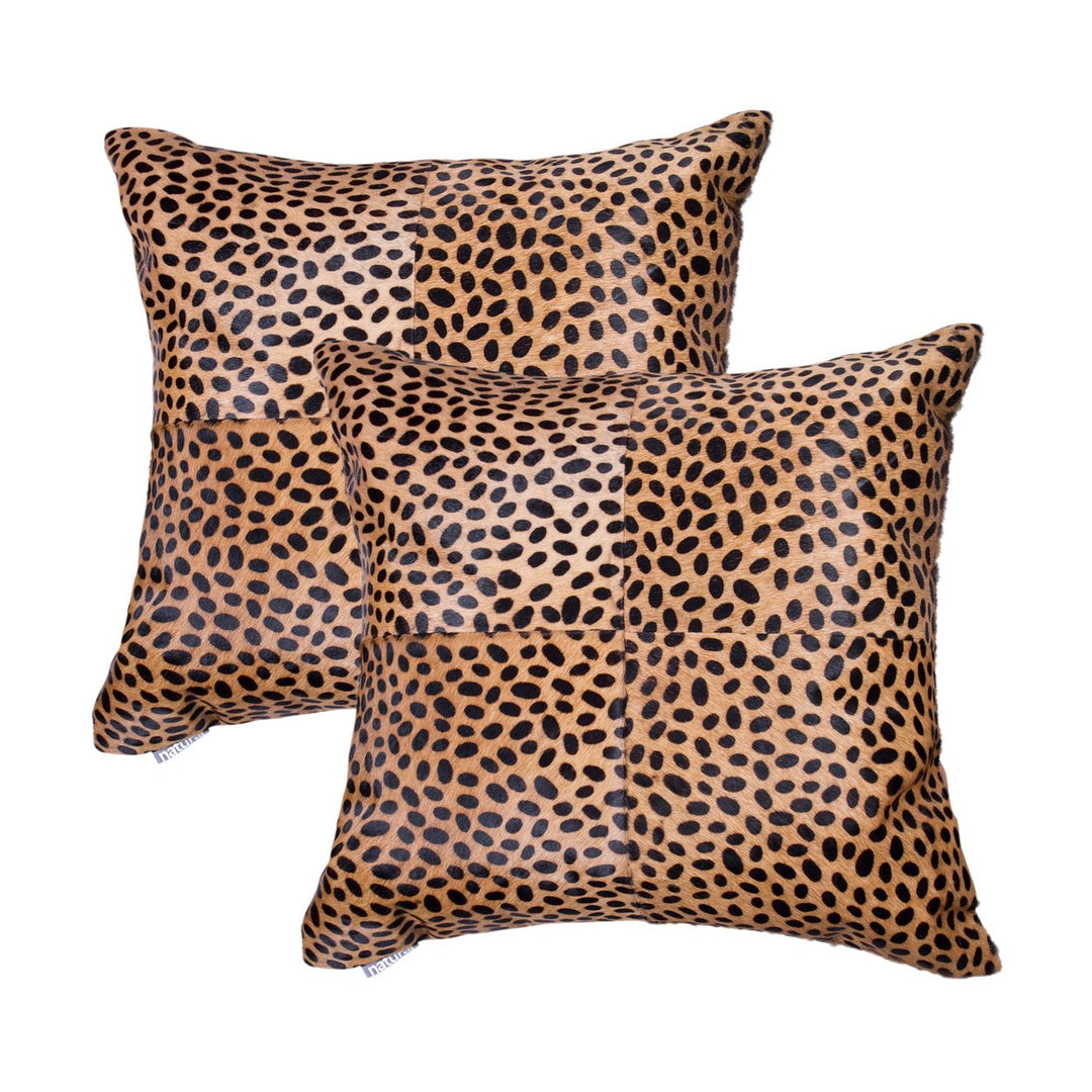 Natural Torino Togo Cowhide Pillow 2-Piece Cheetah Design 100% Leather Image 1