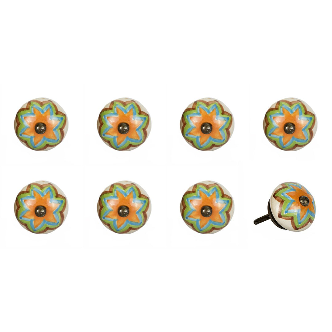 Knob-It 8-Piece Vintage Hand Painted Cabinet Drawer Knobs 1.3 Inch Bohemian Style Image 1