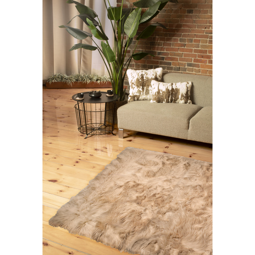 Luxe Hudson Faux Sheepskin Rug Taupe 5x8 Soft Natural Texture Indoor Carpet Image 3