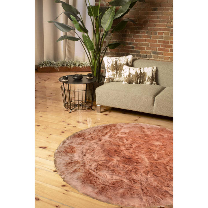 Luxe Faux Sheepskin Circular Rug 6ft Soft Natural Color 1-Piece Image 6