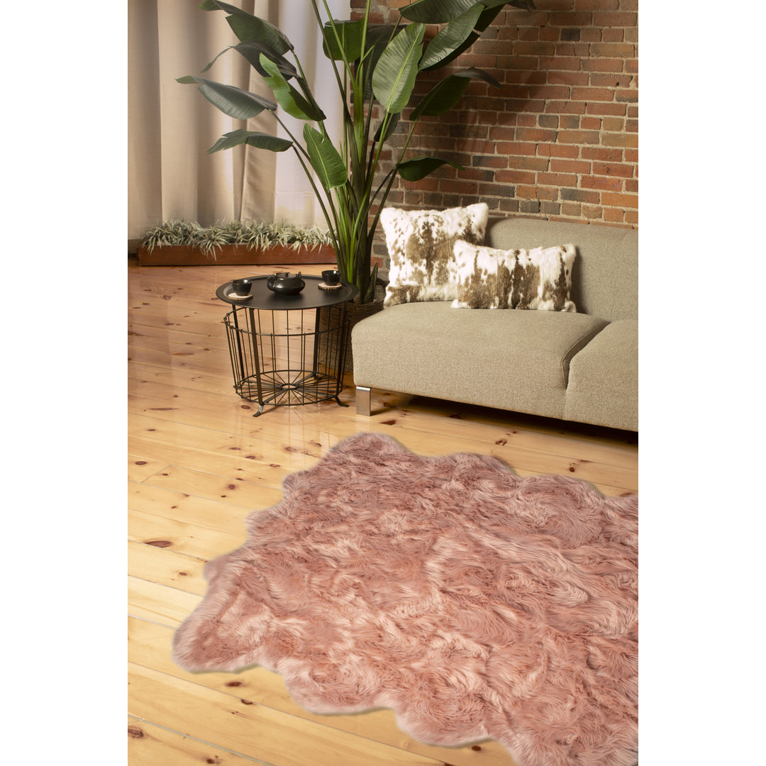 Luxe Gordon Faux Sheepskin Octo Rug 6x6 Natural Ivory 2 Inch Thick Image 6