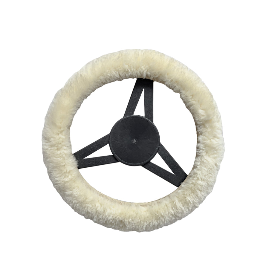 Natural Sheepskin Steering Wheel Cover 14-16 Inch Universal Fit Zealand Wool Image 1