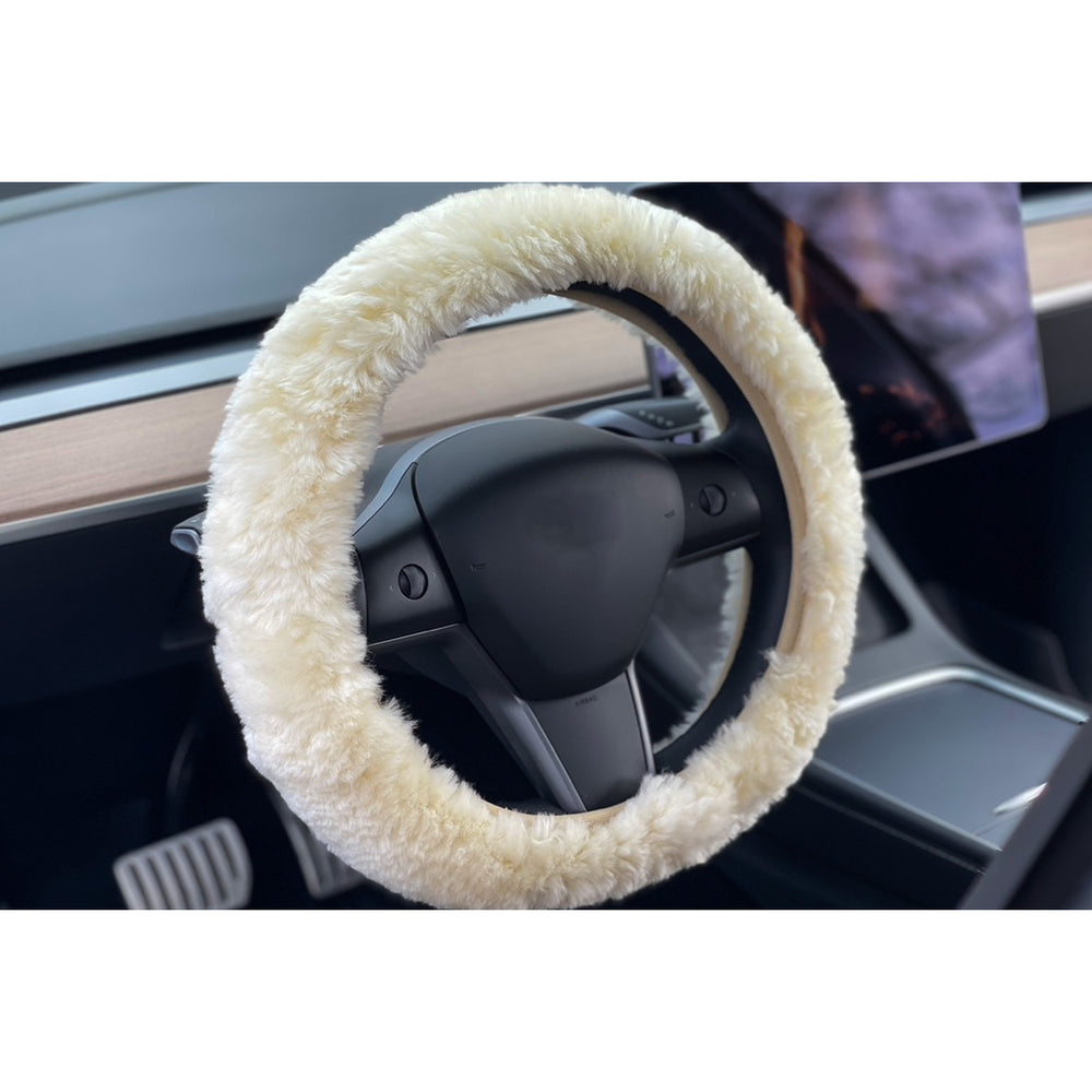 Natural Sheepskin Steering Wheel Cover 14-16 Inch Universal Fit Zealand Wool Image 2