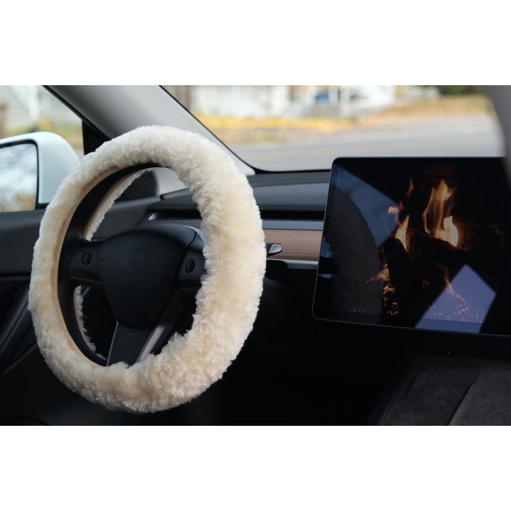 Natural Sheepskin Steering Wheel Cover 14-16 Inch Universal Fit Zealand Wool Image 3