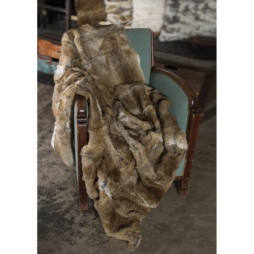 Natural Rabbit faux Throw Blanket 50x60 Soft Micro Suede Backing Classic Decor Image 3