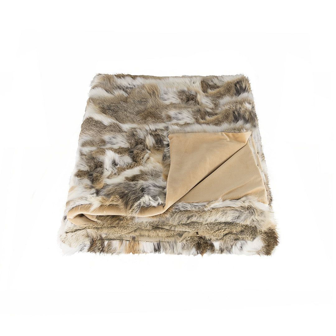 Natural Rabbit faux Throw Blanket 50x60 Soft Micro Suede Backing Classic Decor Image 4