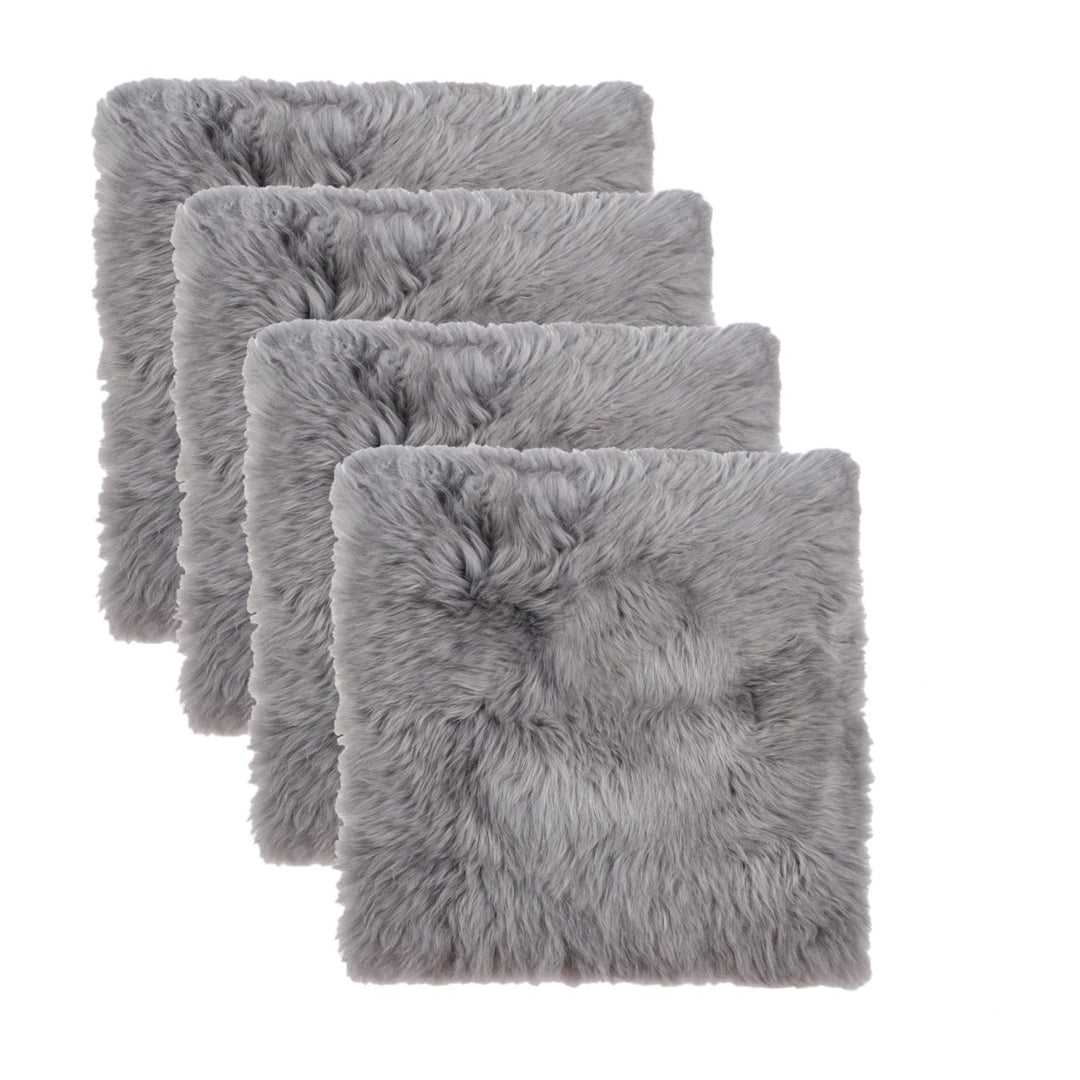 Zealand Sheepskin Chair Pad 17x17 Anti-Skid 4-Piece Set Taupe Color Image 1