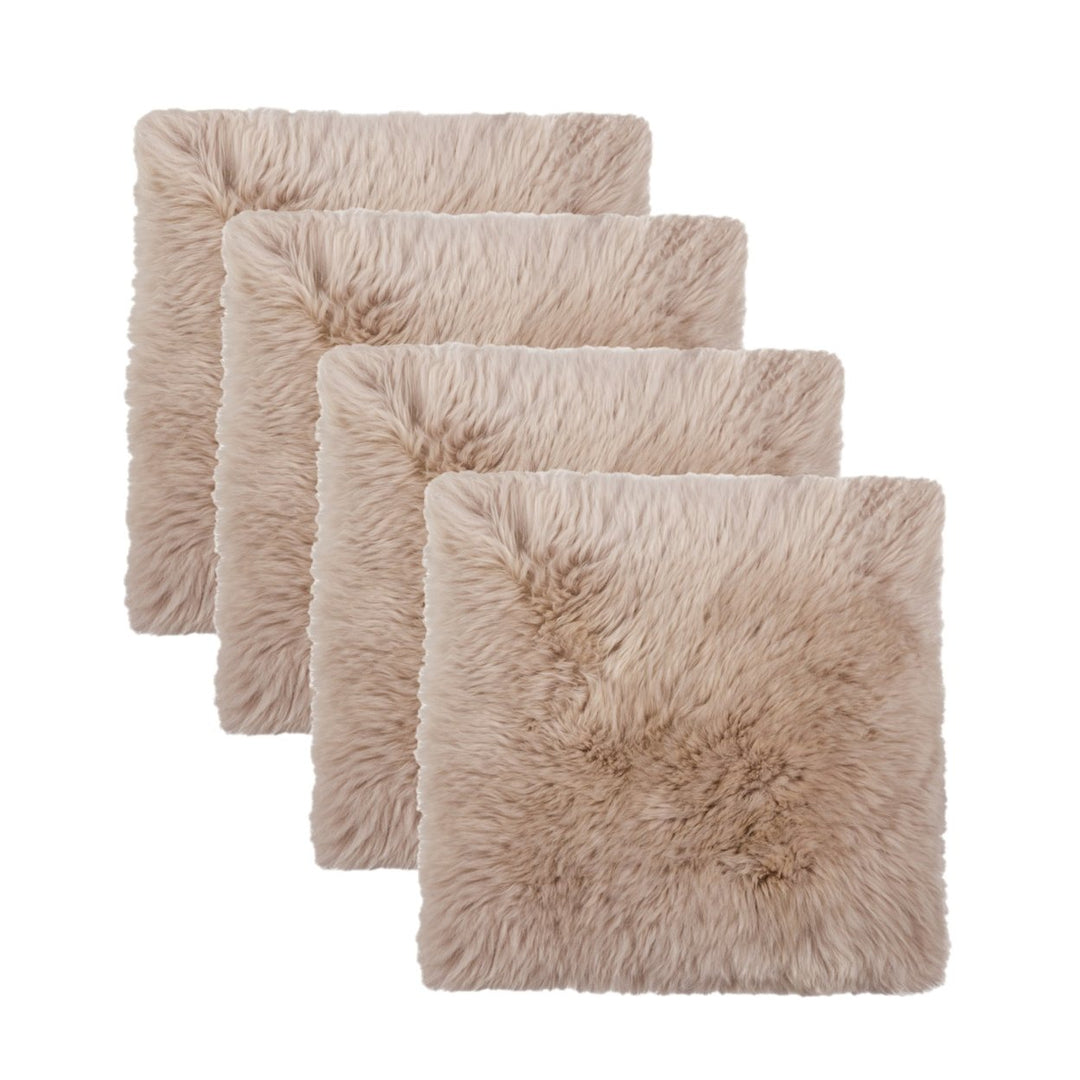 Natural Zealand Sheepskin Chair Pad Taupe 4-Piece 17x17 Ultra Soft 100% Wool Image 1