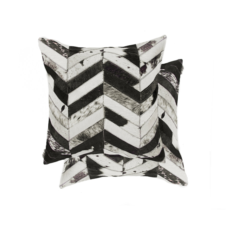 Torino Chevron Cowhide Pillow Set 2-Piece Black Natural 100% Indian Leather 20x20 Image 1