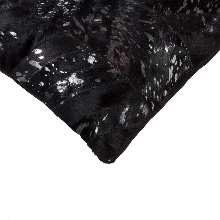 Torino Chevron Cowhide Pillow Set 2-Piece Black Natural 100% Indian Leather 20x20 Image 4