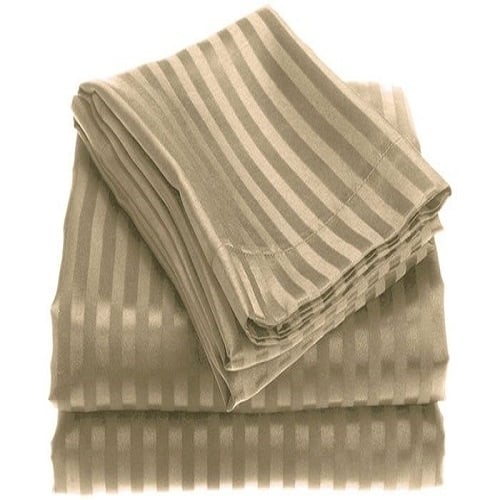 1800 Series Embossed Striped Bed Sheet Collection 4-Piece Ultra Soft Microfiber Image 1