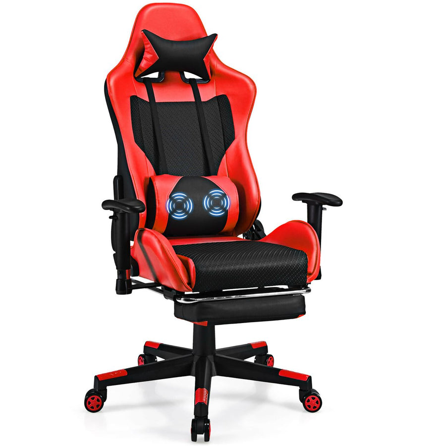 Costway Massage Gaming Chair Recliner Racing Chair w/ Massage Lumbar Support and Footrest Image 1