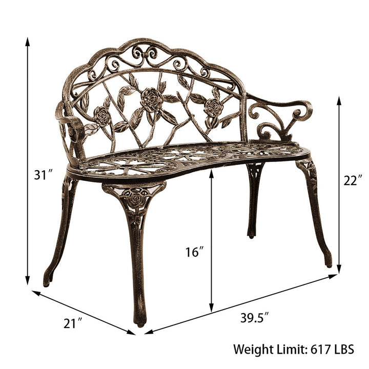 Outdoor Garden Bench Chair Loveseat Cast Aluminum Patio Antique Rose Image 2