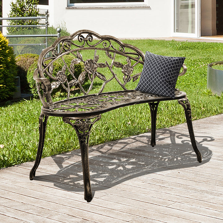 Outdoor Garden Bench Chair Loveseat Cast Aluminum Patio Antique Rose Image 4