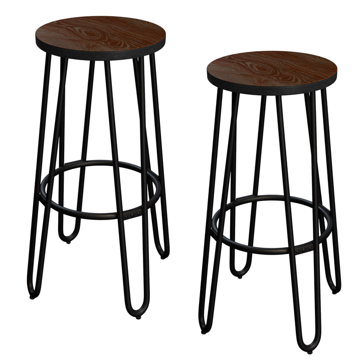 24 Inch Backless Bar Stools Set of 2 Dark Walnut Wood Hairpin Legs Counter Height Image 1