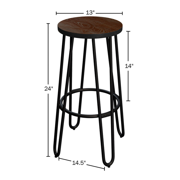 24 Inch Backless Bar Stools Set of 2 Dark Walnut Wood Hairpin Legs Counter Height Image 2