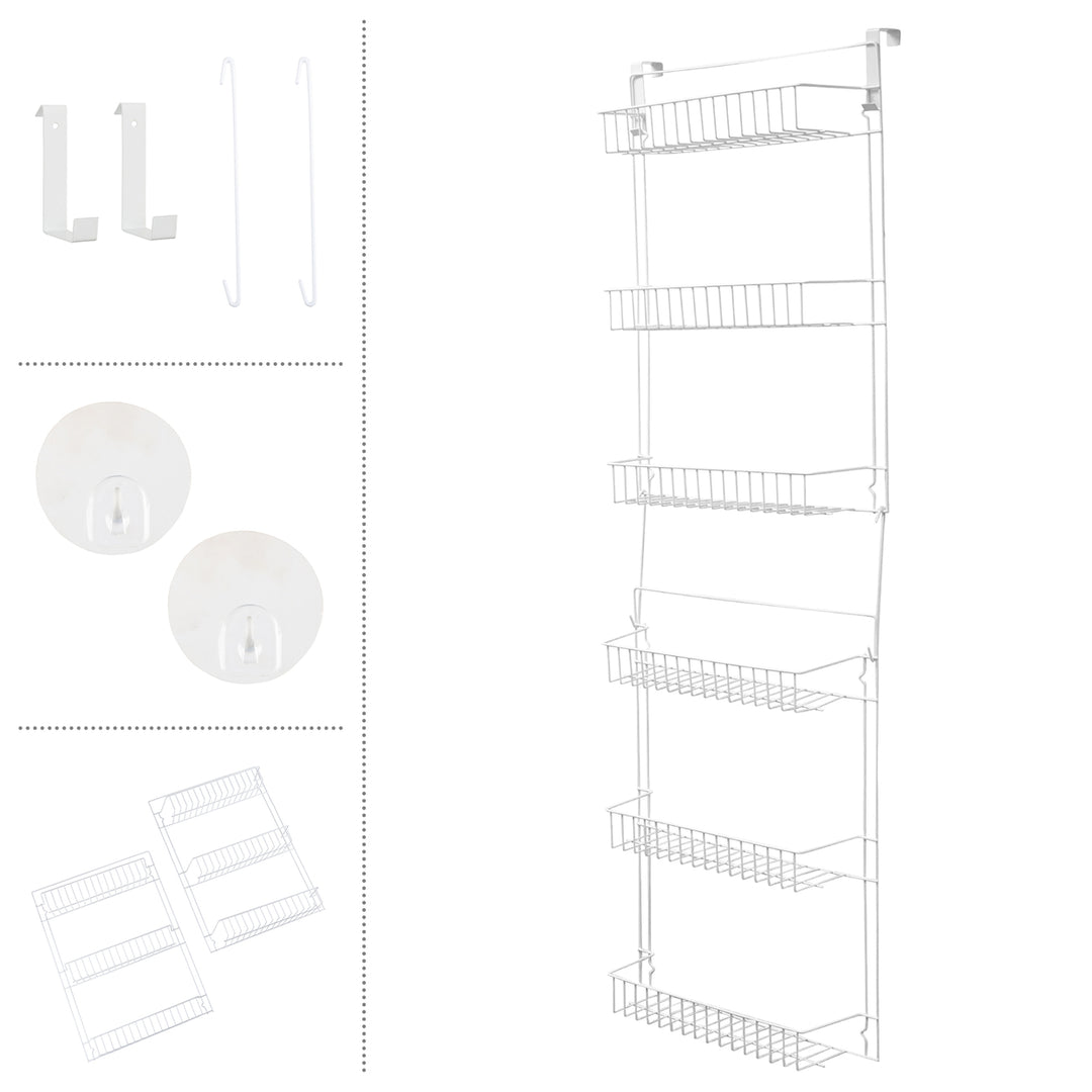 Over the Door Organizer 6-Tier Pantry Shelves Rack for Kitchen Storage, White Image 3
