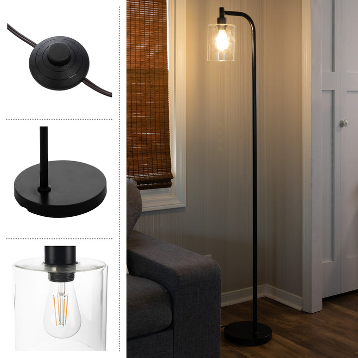 Modern 65in Tall Black Floor Lamp with Glass Shade LED Bulb for Home Office Image 3