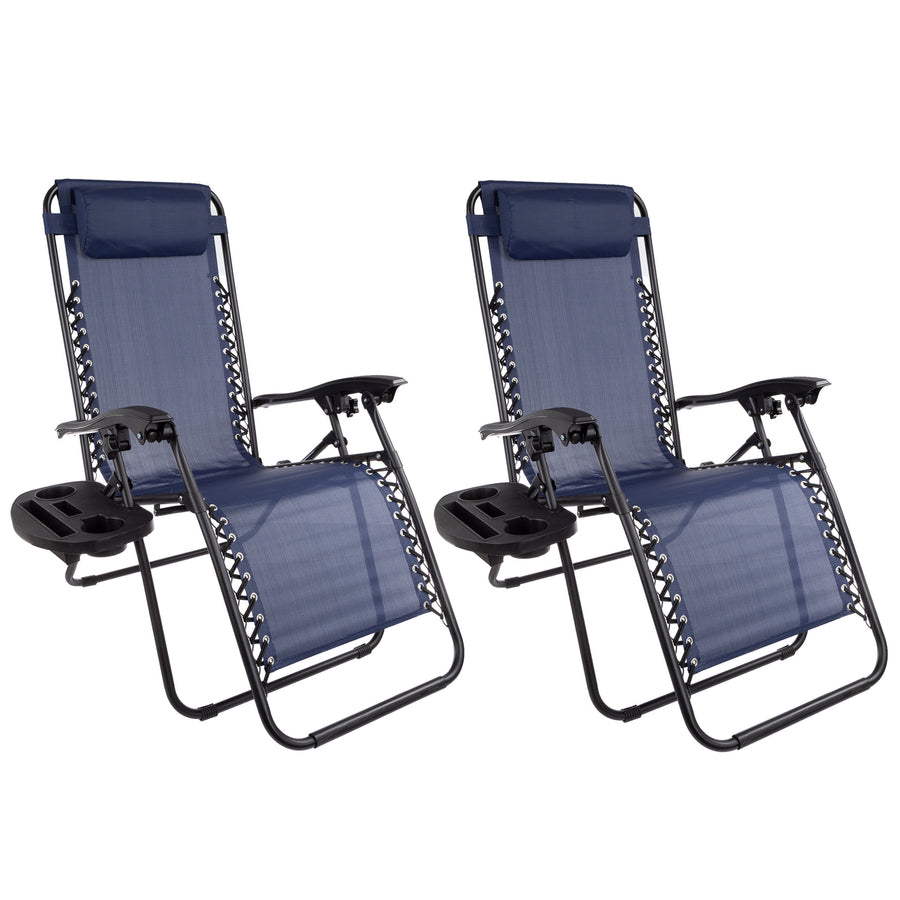 Zero Gravity Lounge Chairs Set of 2 Blue Folding Anti-Gravity Recliners Image 1