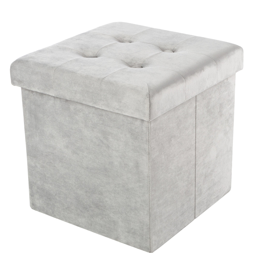 Storage Ottoman Soft Velvet Tufted Footrest Removeable Lid 15 x 15 Inch Image 1