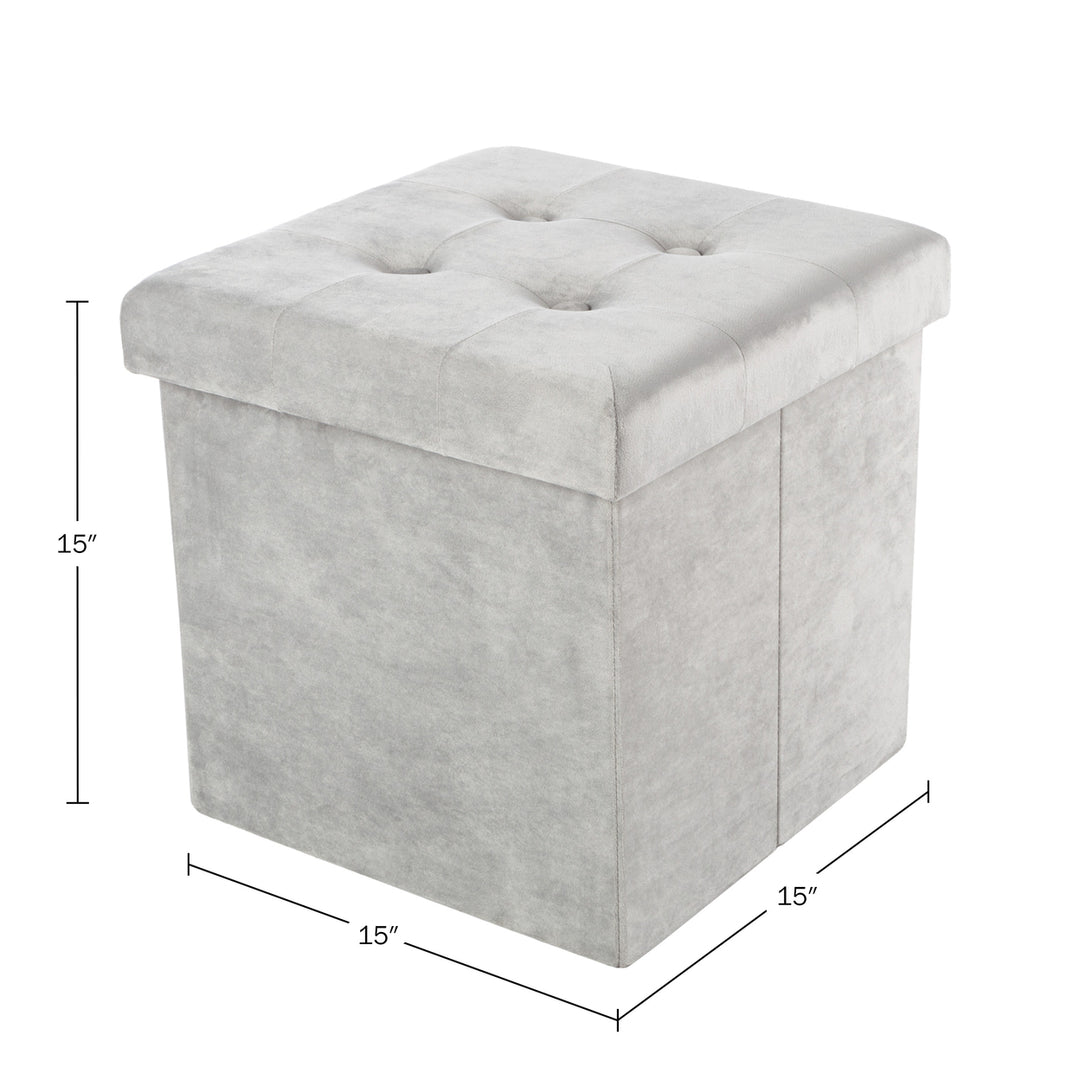 Storage Ottoman Soft Velvet Tufted Footrest Removeable Lid 15 x 15 Inch Image 2