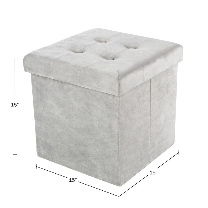 Storage Ottoman Soft Velvet Tufted Footrest Removeable Lid 15 x 15 Inch Image 2