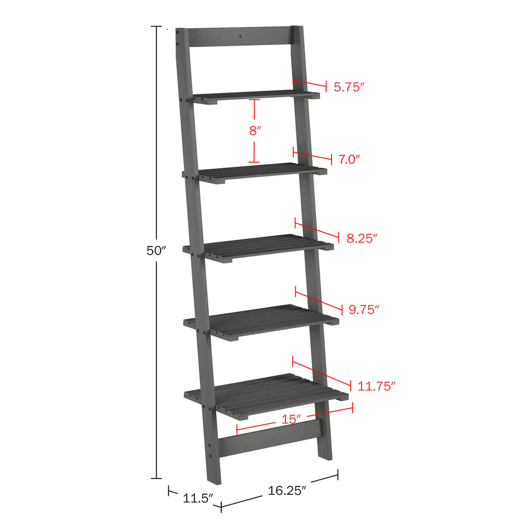 5-Tier Skinny Ladder Bookshelf Whitewash Wood 11.5" x 16.25" x 50" Image 2