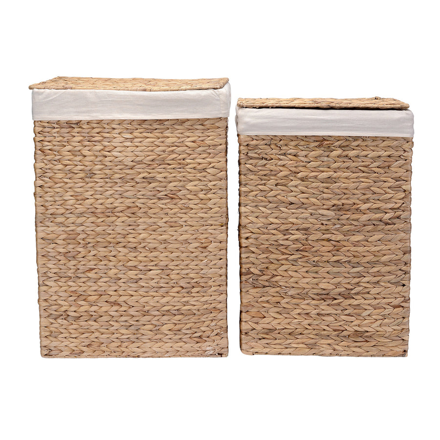 2 Pack Portable Wicker Laundry Hampers with Lid Water Hyacinth Natural 18" 16" Image 1