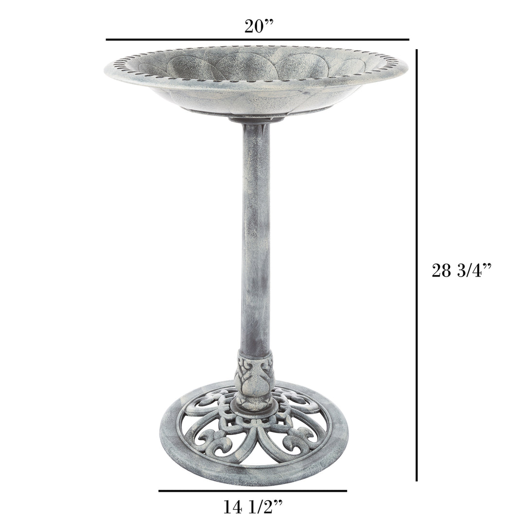 20 Inch Gray Polyresin Outdoor Bird Bath with Scroll Work Design All Season Image 2