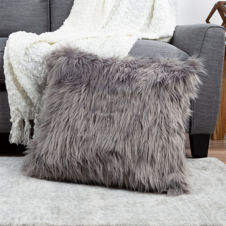 22 Inch Gray Faux faux Square Throw Pillow Removable Cover XL Soft Comfort Image 1