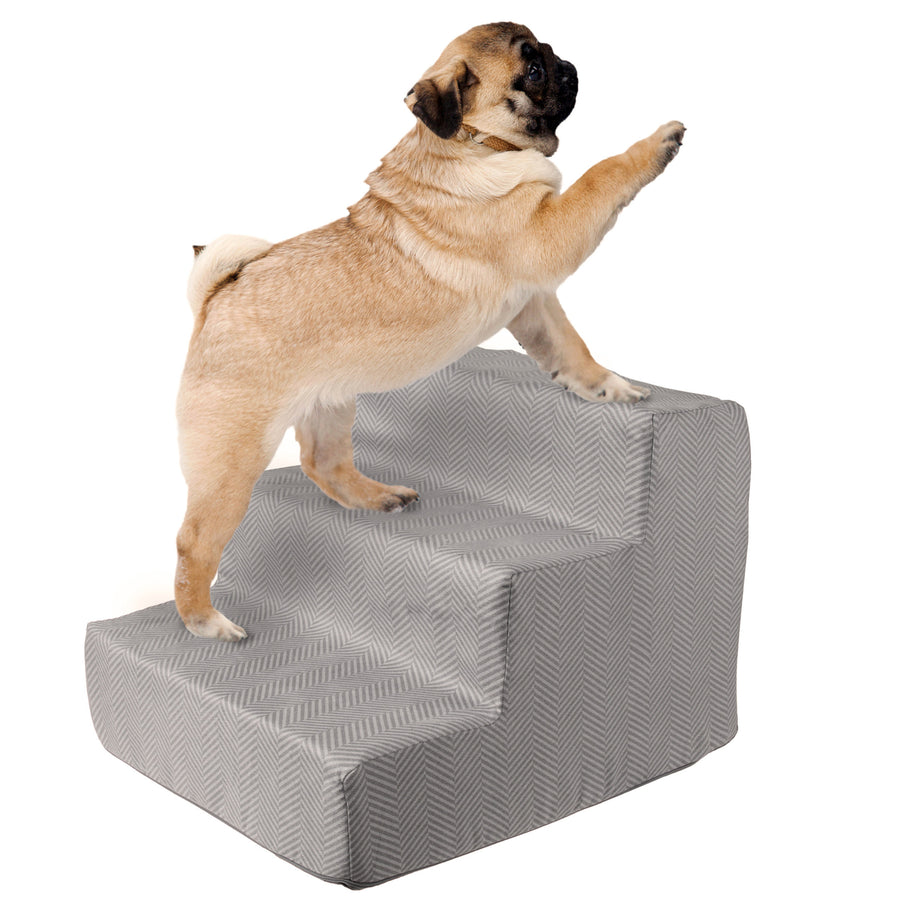 High Density Foam Pet Stairs 3 Steps Washable Gray 12 Inch 25lbs Capacity Image 1