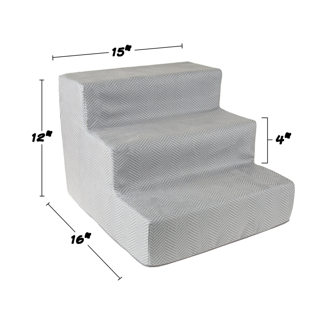 High Density Foam Pet Stairs 3 Steps Washable Gray 12 Inch 25lbs Capacity Image 2