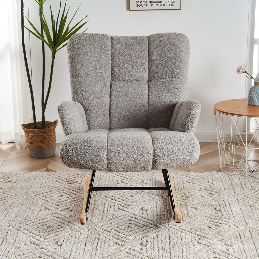 Velvet Upholstered Glider Rocking Accent Chair Padded Seat with High Backrest Armchair Comfy Side Chair, Nursery Rocking Image 2