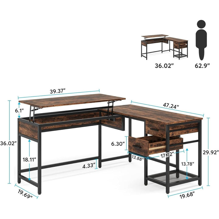 Tribesigns L-Shaped 59" Large Computer Desk with Drawers, Corner Desk with Lift Top Image 6