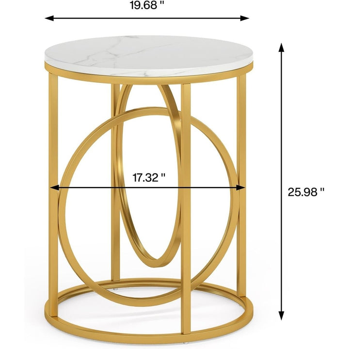 Tribesigns 20" Round End Table Gold O-Shaped Base Marble Top Side Table Image 3