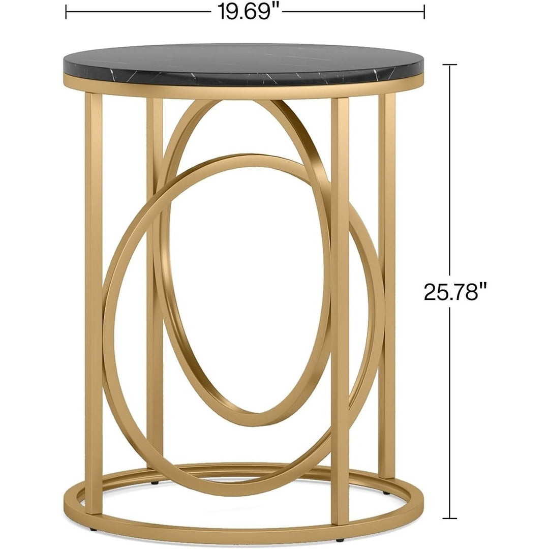 Tribesigns 20" Round End Table Gold O-Shaped Base Marble Top Side Table Image 6