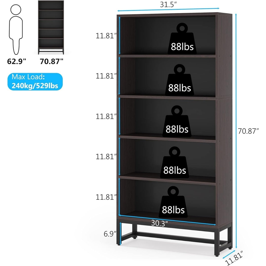 Tribesigns 70.8" Large Bookcases Organizer with 5-Tier Storage Shelves, Heavy Duty Free-Standing Library Bookshelf Image 5