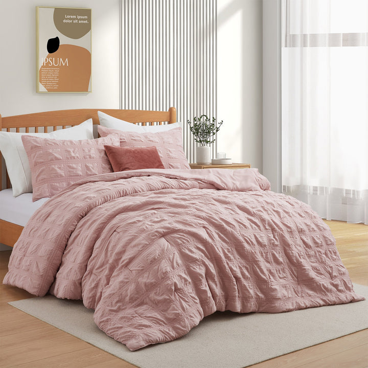 All Season Crinkle Textured Down Alternative Comforter Set Seersucker Bedding Image 1