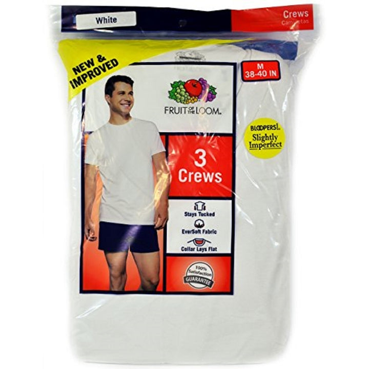 Fruit of the Loom White Mens Crew T-Shirts 3 Pack Slightly Imperfect Bloopers Image 1