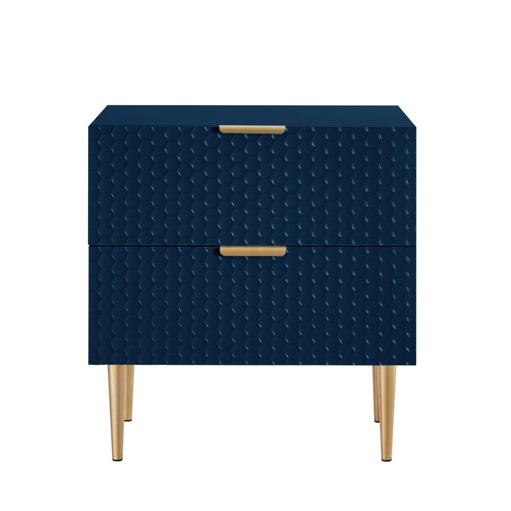 Bram Table 2 Drawer Nightstand Lacquer Finish Modern Geometric Design Tapered Legs Image 5